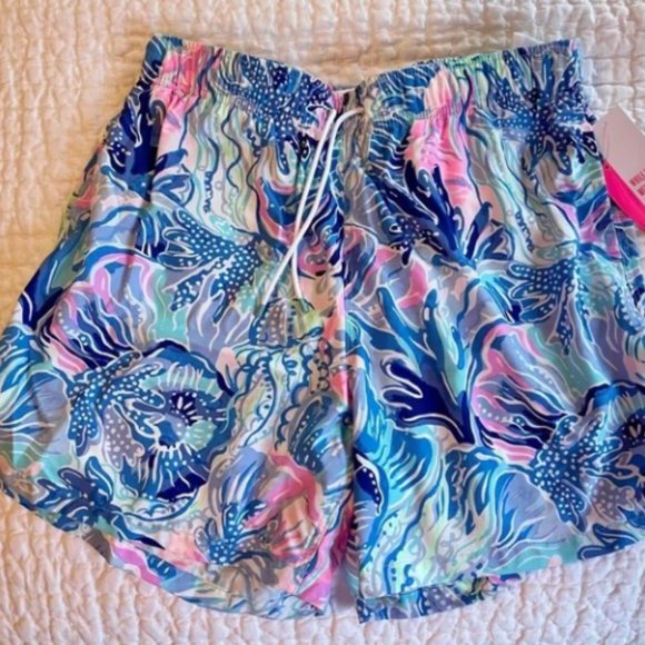 NWT Lilly Pulitzer Men sz S/Small Capri Swim Trunk Saltwater Blue Shade Seekers - Picture 4 of 10